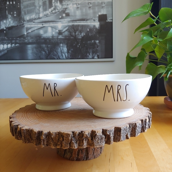 Rae Dunn Mr Mrs Cereal Soup Bowls Set Wedding - Picture 6 of 11